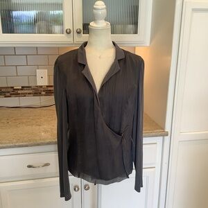 J Jill Gray Silk Wrap Top Blouse Size Medium